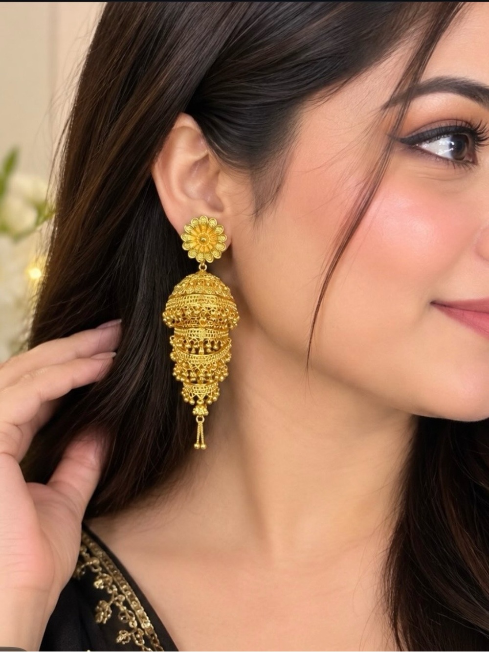 Gold Floral Jhumka Earrings - Women Jewelry